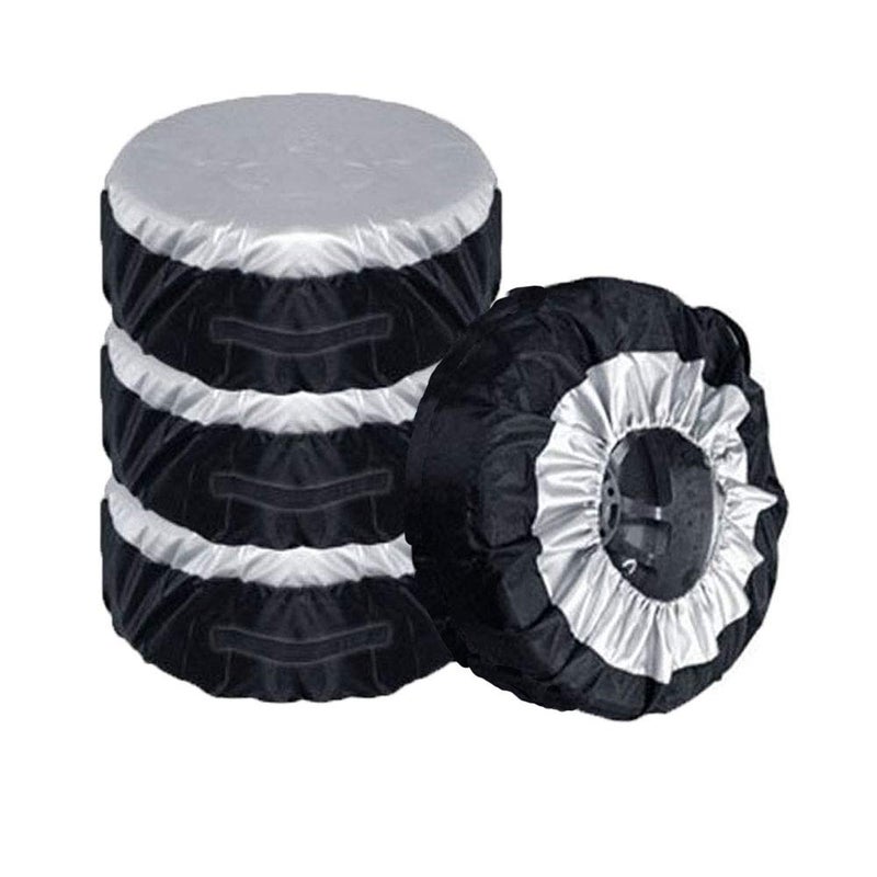 Comily Plus+ 4pcs/Set 210D Polyester Spare Tire Covers Storage Tote Bags with Handle Fit for 16"-18" Tyres in Diameter-Black/Silver - Image 1
